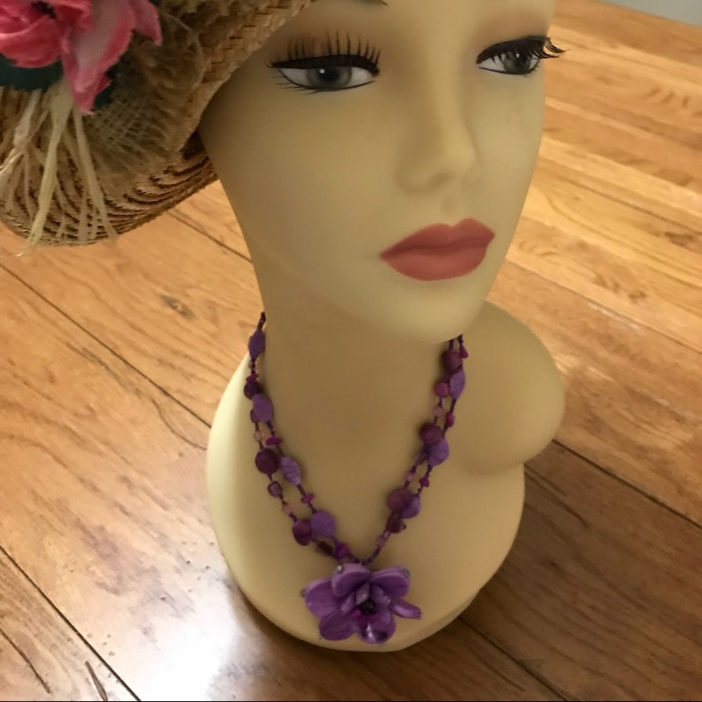 Purple beaded Flower statement necklace